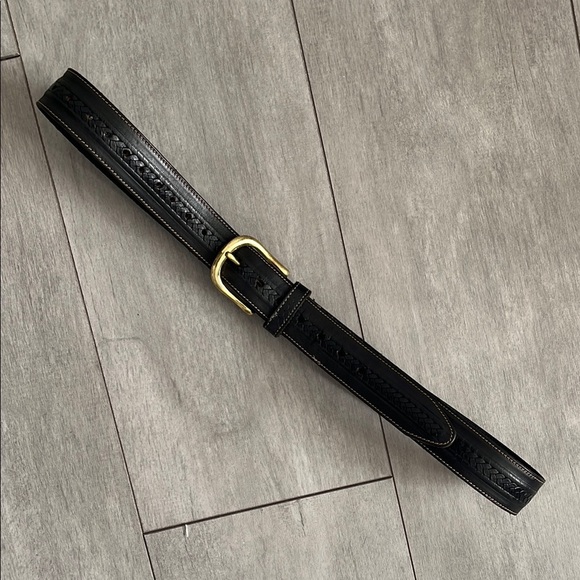 BOSTON LEATHER Brown textured Leather Belt Gold Buckle, size 38 - Picture 2 of 7